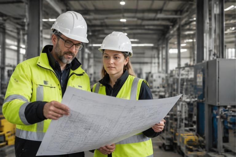 Arbeitsschutzberatung bei der gemeinsamen Planung im Betrieb – generiertes Motiv