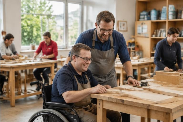 Gemeinschaftliche Werkstatt mit betreuten Arbeitsplätzen – generiertes Motiv